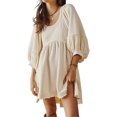 thumbnail image 1 of xiaxaixu Robe d'Été Mini pour Femmes Manches Lanterne Couleur Unie Tunique Ample Robe Courte Bouffante, 1 of 6