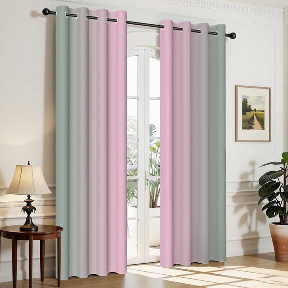 Aofoto Pink and Grey Blackout Curtains Set of 2, Ombre Full Room Darkening Window Curtains for Girls Bedroom Living Room,42x84 Inch