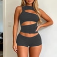 thumbnail image 2 of FUZHIQ Womens Summer Outfits 2 Piece Sleeveless Crew Neck Cut out Crop Top Bodycon Shorts Set Y2k Solid Color Stretchy Slim Fitted Matching Sets for Night out Club Party Wear Grey XL, 2 of 6