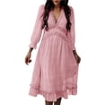 thumbnail image 2 of Femmes Robe, Femmes Robe Florale V Cou Volant Taille Haute Bouffée en Mousseline de Soie à Manches Longues Décontracté en Vrac Longue Robe, 2 of 8