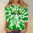 thumbnail image 3 of Craaazy Women's 3/4 Sleeve Round Neck Casual St Patricks Day Irish Festival Clover Comfy Graphics Print Printed Pullover T-shirts Gifts, 3 of 5