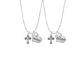thumbnail image 2 of Delight Jewelry Silvertone Antiqued Budded Cross Mother & Daughter Heart Necklaces (Set of 2), 19"+2", 2 of 4