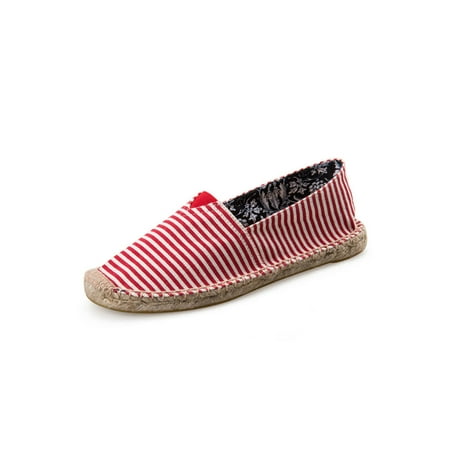 

UKAP Womens Espadrille Loafers Lightweight Flats Slip-On Espadrilles Striped Non-slip Casual Shoes Mens Canvas Shoe Braided Breathable Strip Red 4.5