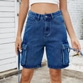 thumbnail image 3 of Jeans Cargo Pants Women Vintage Shorts Multiple Pockets Mid Waist Washed Distressed Knee Length Streetwear Short Denims Trousers, 3 of 8