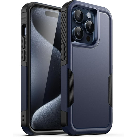 Case for iPhone 15 Pro 6.1-Inch, Heavy Duty Dual-Layer Rugged Protection, Shockproof Protective Tough Phone Cover with Matte Back (Navy)