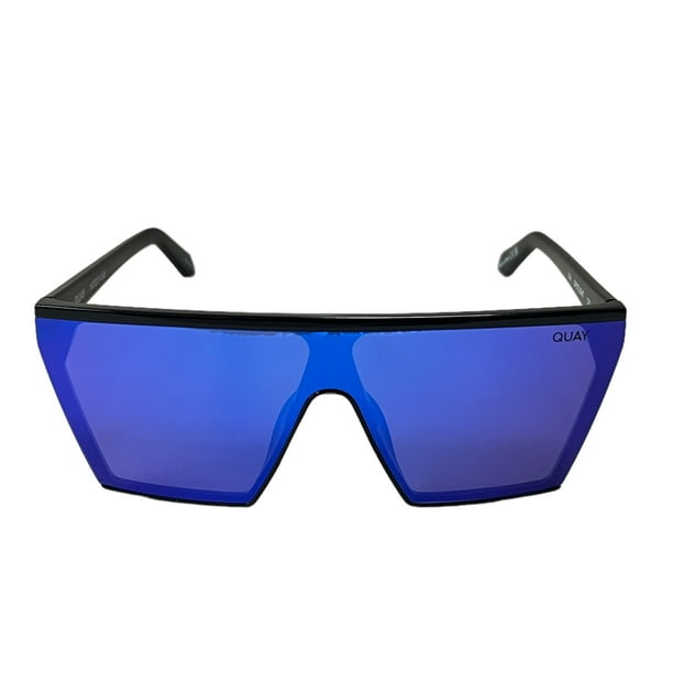 Quay Australia Spotlight Shield Sunglasses Black Blue Mirror
