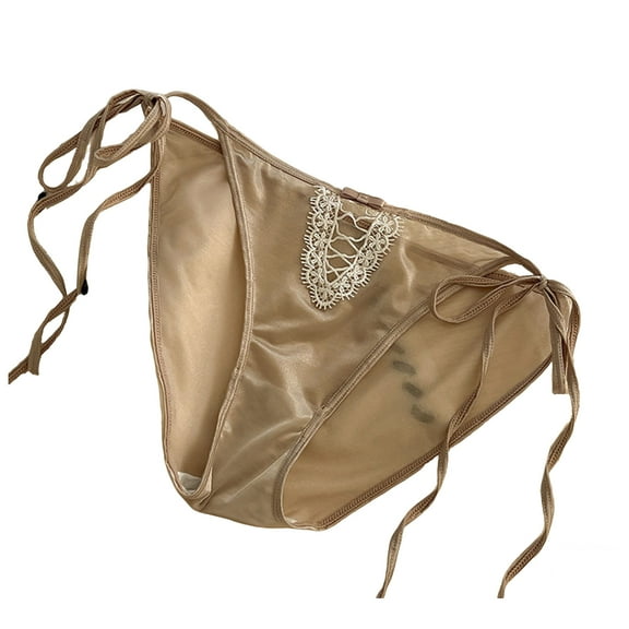 Women Strap Satin Panties Low Rise See Through Invisible Thongs Hollow Out Thin Mesh Sheer Briefs
