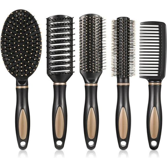 5 Packs Hair Brush Set, Paddle Brush Women Detangle Hair Brush, Wet Hair Brush Detangling Paddle Brush Anti-Static Curly Hair Brush Detangling Hair Brush Set for Home Salon Supplies(Black)