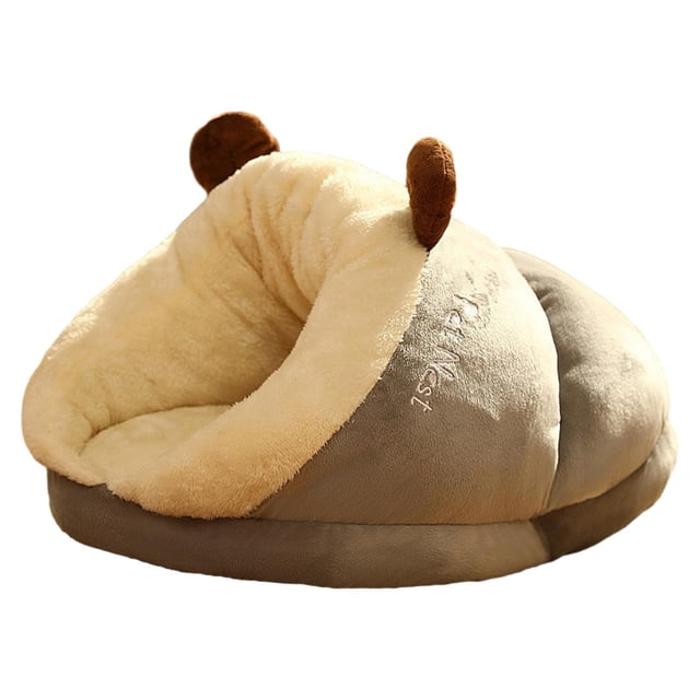 Cama de felpa para perros pequeños, cueva madriguera, cama para gatos cómoda y gruesa, nido para perros y gatos pequeños para interiores, invierno y gris