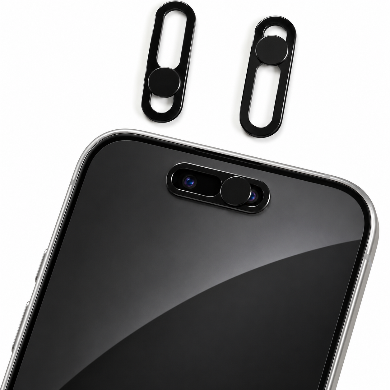VORALYN 2 Pack Front Camera Privacy Cover Slider for 17/16/15/14 Pro Max/Pro,Face Id Compatible Webcam Blocker,Adhesive Anti-Spy Phone Lens Protector with Transparent Base,Black
