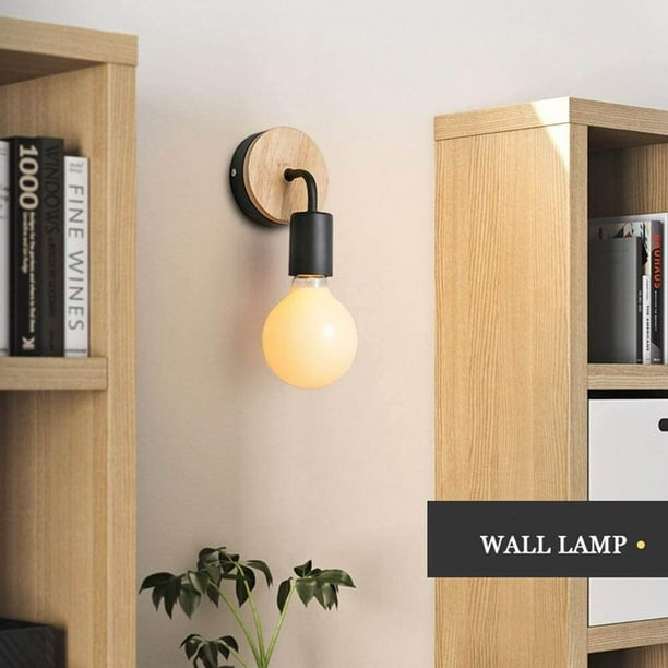 Lámpara de pared decorativa Lámpara de noche de dormitorio nórdico E27 Loft creativo Curva de hierro simple Lámpara de pared pequeña Arte de madera Moda Ocio Bar Café Restaurante Lámpara Personal