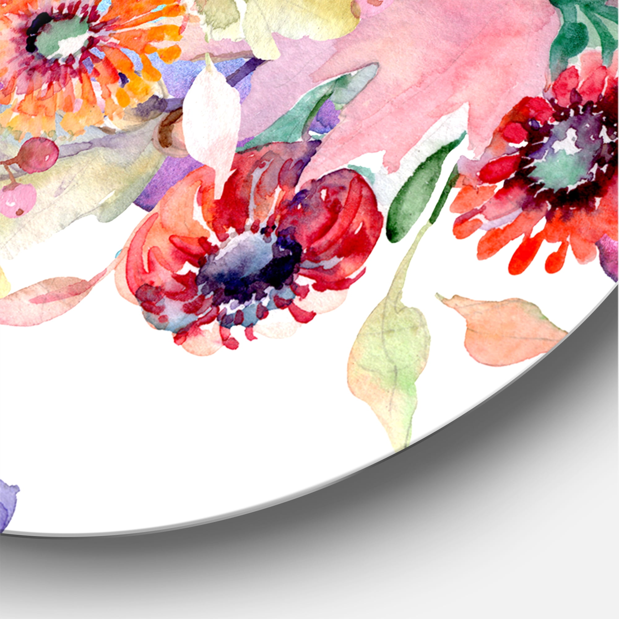 Designart 'Abstract Bouquet Floral Botanical Flowers' Modern Circle Metal Wall Art 23x23 - Disc of 23
