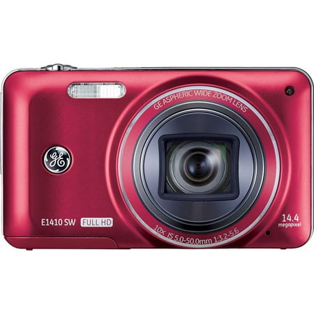 GE E1410SW Red 14MP 10x Ultra Zoom Digital Camera, 3.0" LCD Display, HD Video Recording