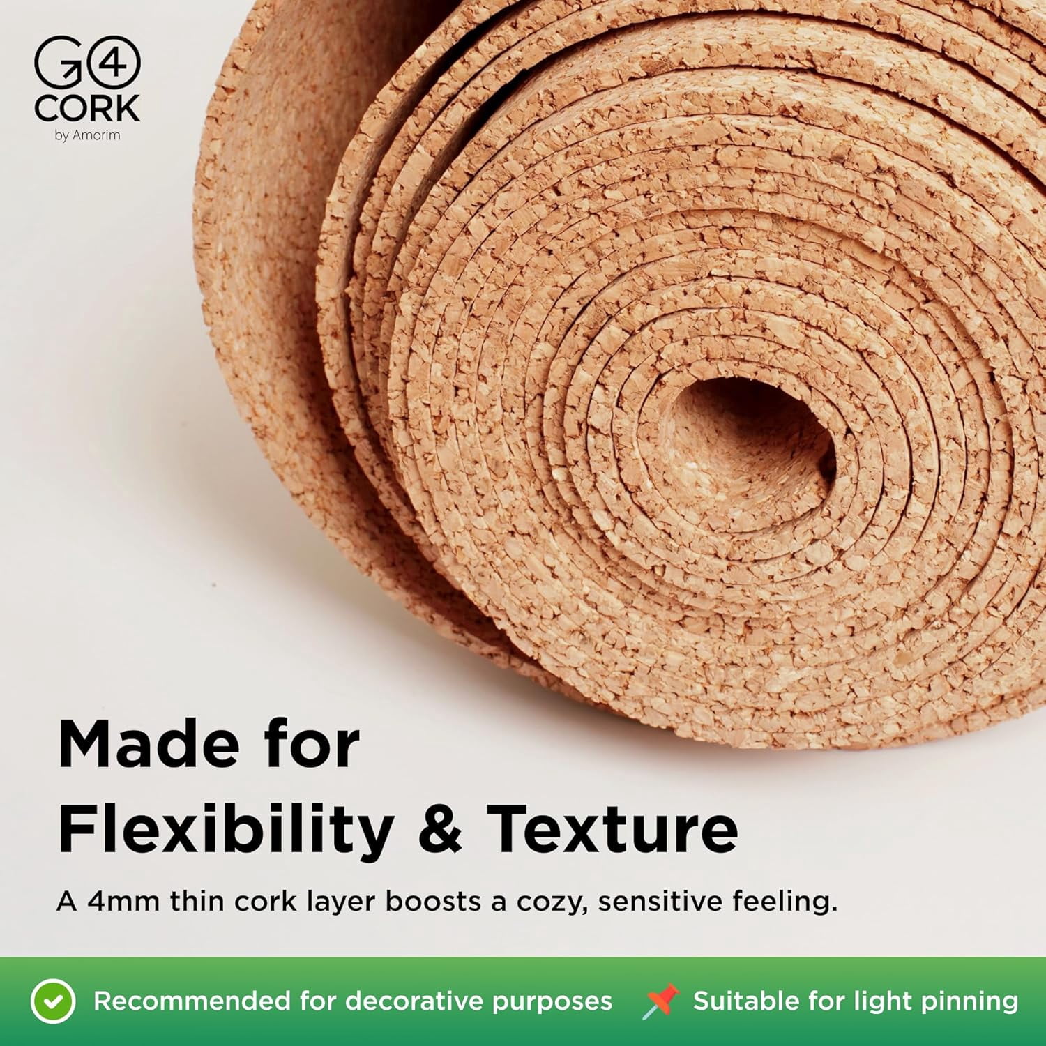 Go4Cork Large Cork Roll - 19.7" x 16.4' x 1/8" | Natural Colour | Premium Non-Slip Double-Sided Eco Cork Roll | Arts & Crafts, Home, Classroom, Office