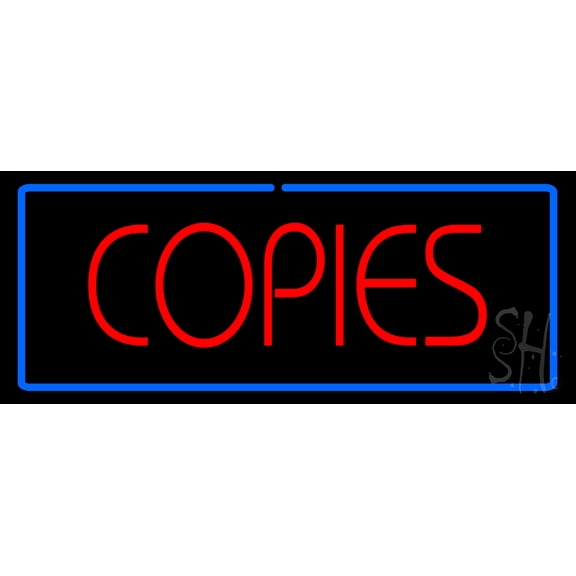 Red Copies Blue Border LED Neon Sign 10 x 24 - inches, Clear Edge Cut Acrylic Backing, with Dimmer - Bright and Premium built indoor LED Neon Sign for Computer & Electronics store decor.