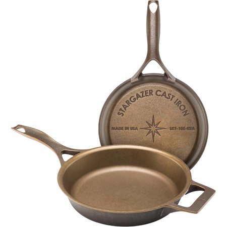 Stargazer 10.5-Inch Cast Iron Skillet | Made in USA, Seasoned, Even Heat Distribution, Easy to Clean, Smooth Nonstick Finish for Grilling, Frying, Sauteing, Searing, Baking