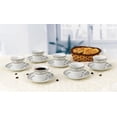 thumbnail image 4 of Espresso Cups and Saucers Set with Metal Stand for Cappuccino, Latte, Cafe Mocha - Silver Floral, 2 oz. Set of 6, 4 of 5