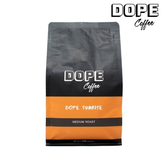 Dope Coffee Ground Dope Sunrise Blend Medium Roast, 100% Organic Fair Trade, 100% Arabica, 12oz