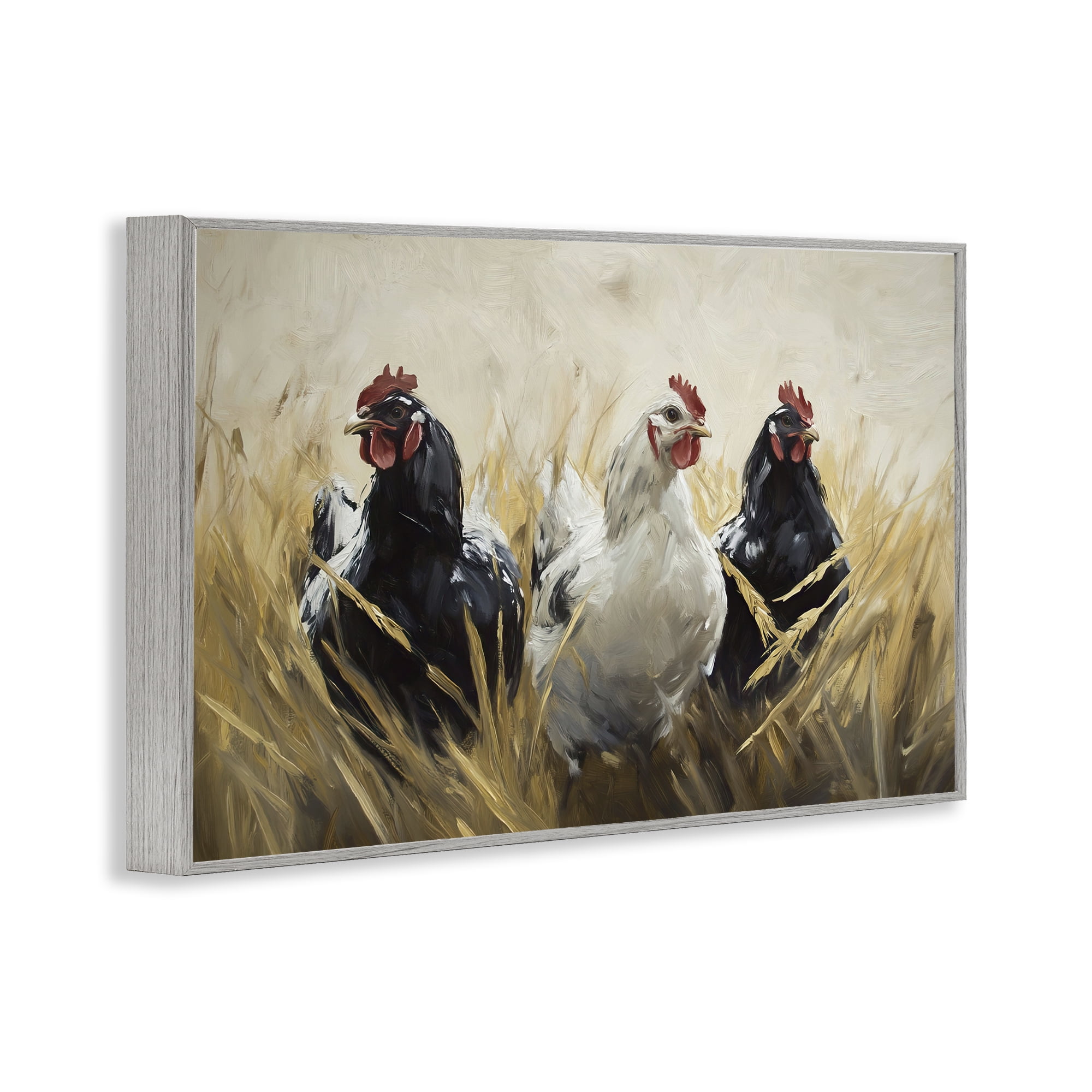Stupell Industries Chickens In Wheat Field Gray Framed Giclee Art, design by Tina LeCour