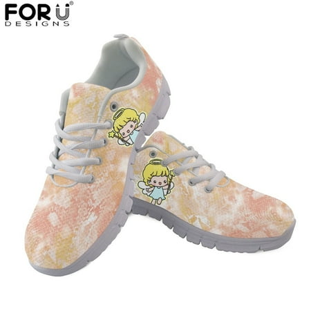 

Breathable Air Mesh Flats Shoes for Women Cute Cartoon Angel Pattern Ladiess Lace-up Sneakers Wear-resistant Sneaker