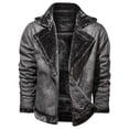 thumbnail image 2 of guisaled Men's Faux Leather Jacket Men Fuzzy Sherpa Fleece Lined Bomber Jackets Button Down Lapel Collar Winter Coats with Shearling Lining Christmas, 2 of 8