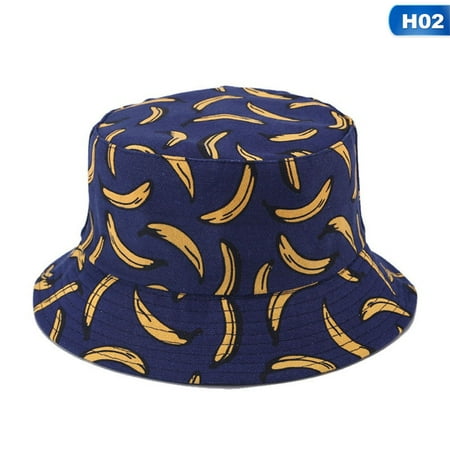 AkoaDa Bucket Hat Men Women Summer Bucket Cap Banana Print Yellow Hat Hip Hop Gorros Fishing Fisherman Hat