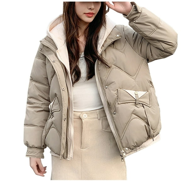XPMWRP Women's Quilted Puffer Jacket Long Sleeve Solid Color Zipper Coats Winter Keep Warm Loose Jacket with Pocket Yellow XXL