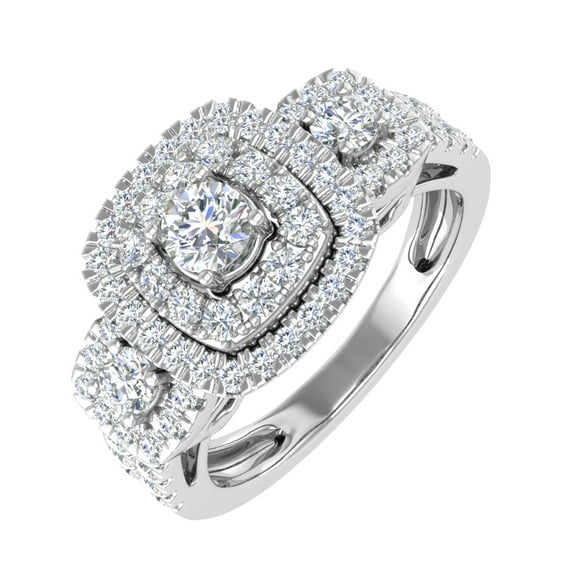 1 Carat Round Diamond Cushion Shaped Halo Ring in 14K White Gold (Ring Size 7)