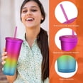 thumbnail image 3 of Taza de plástico con pajita de doble capa, color arcoíris de 700ml, taza práctica helada para bebidas, 3 of 5