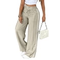 thumbnail image 2 of VV AVEORS Striped Track Pants Women Summer Striped Joggers Baggy Sweatpants Casual Sports Running Tall Petite Beige XL, 2 of 5