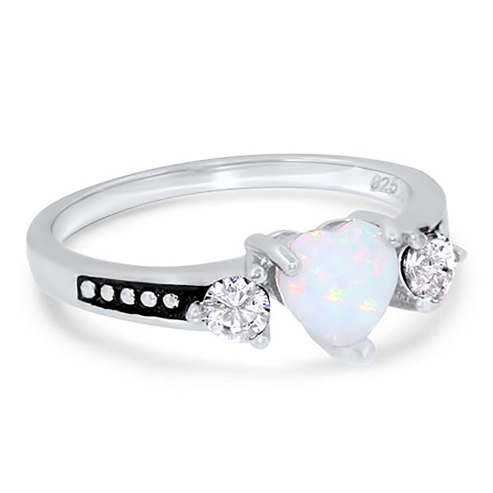LaRaso & Co 1 Carat Heart Cut Opal Black Wedding Engagement Ring Set for Women Size 7