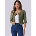 thumbnail image 4 of DARING DIVA Women's Collarless 3/4 Sleeve Denim Jackets L Army Green, 4 of 6