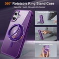 thumbnail image 2 of Case for iPhone 16, 360 Degree Rotating Ring Bracket, Support Magnetic Car Mount, Drop Protective Back Case, Anti-Scratch Translucent Ultra Slim Phone Cover for iPhone 16, Purple, 2 of 7