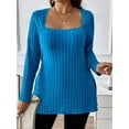 thumbnail image 5 of Cuteduck Women Plus Size Casual Ribbed Knit Blouse Fall Long Sleeve Sweater Square Neck Solid Top 1X-4X, 5 of 5