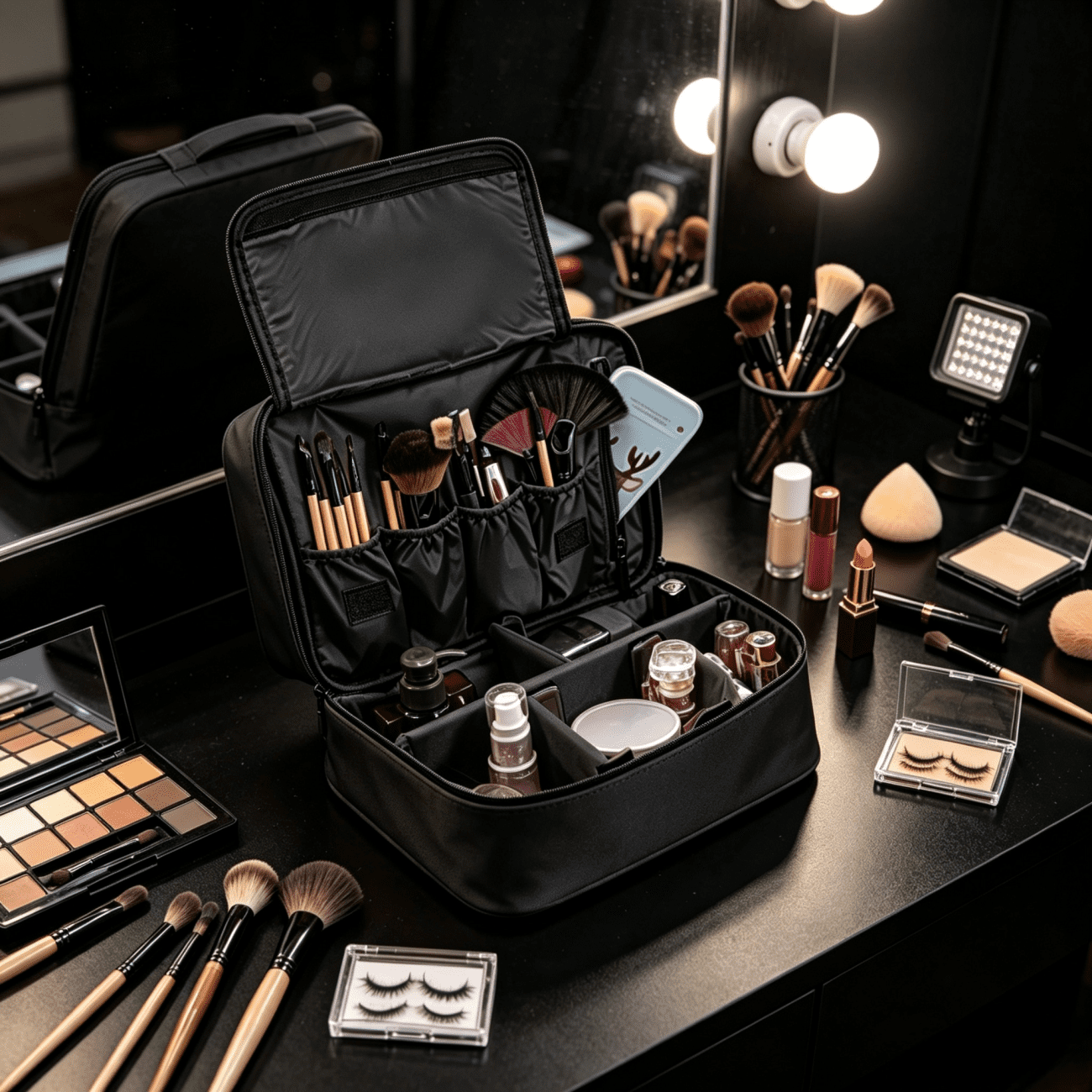Makeup Bag Case Portable Handle Storage Organizer Travel Bag Wash Bag, Black