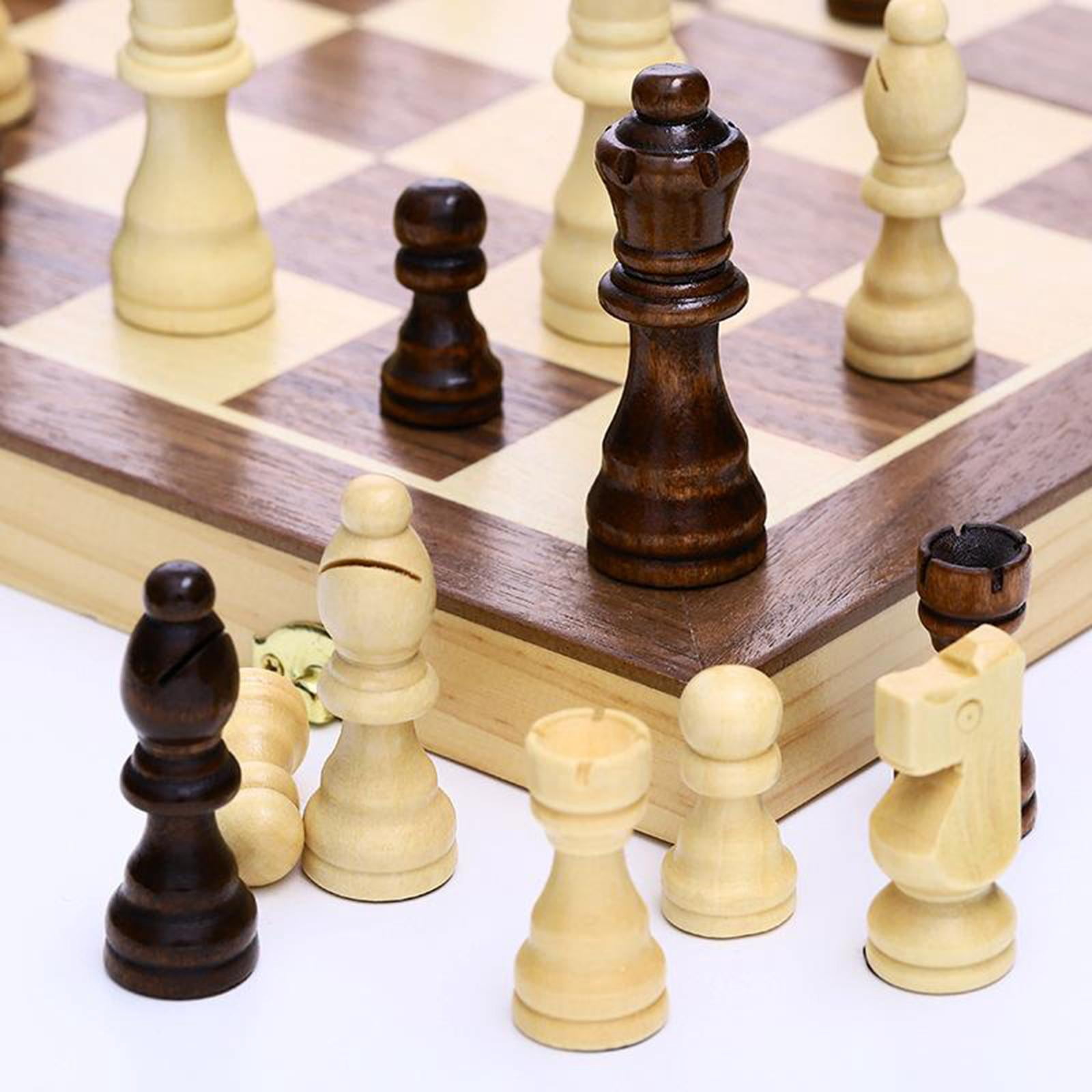 LeeQinersw Wooden International Chess Set Foldable Chess Board Storage Space Chessboard 32x M