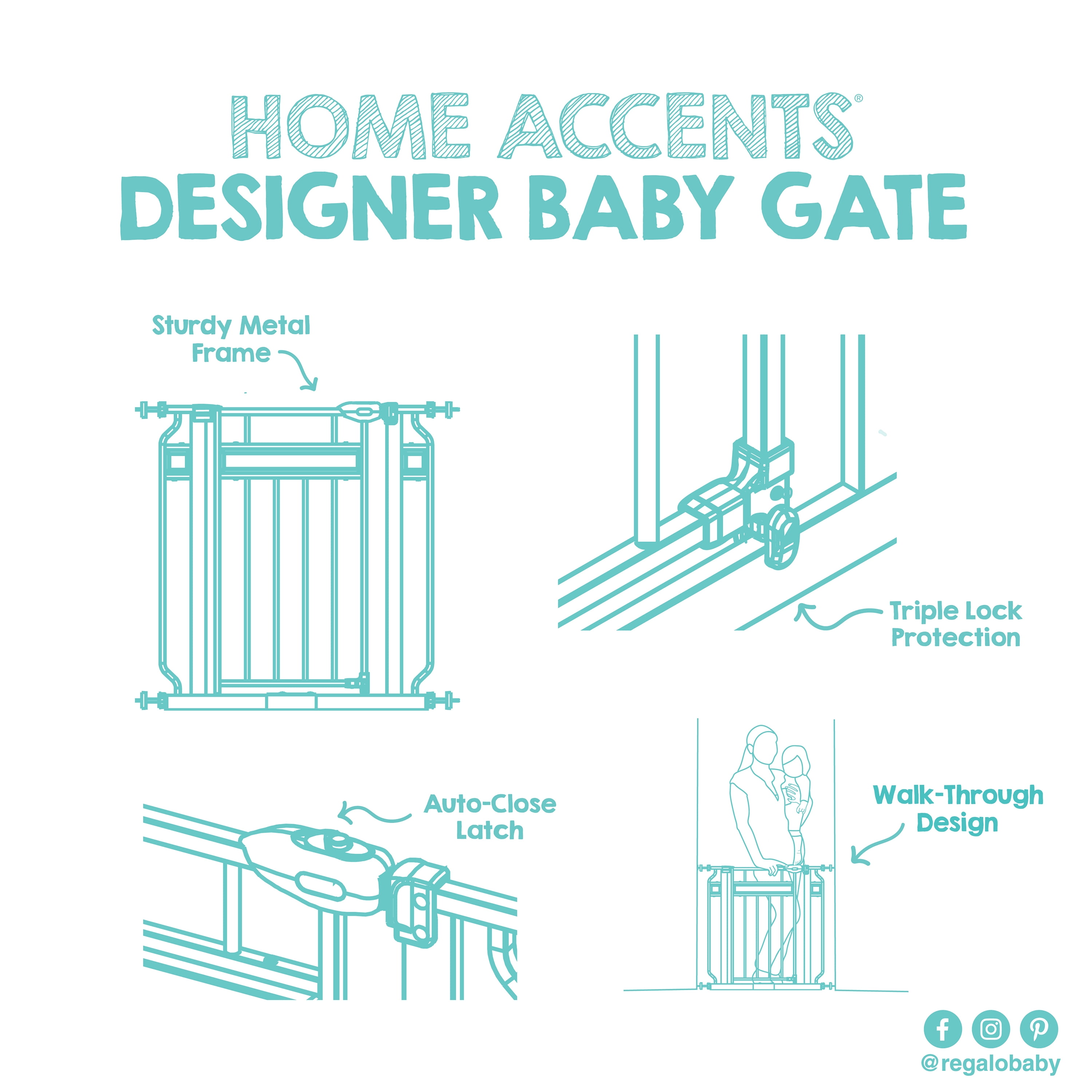 Regalo Home Accents Extra Tall Walk Thru Baby Safety Gate 37 inch New Zealand Pine