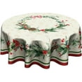 thumbnail image 3 of Christmas Holly Round Tablecloth Winter Snowflake Wrinkle Resistant Table Cloth Xmas Red Bird Decor Table Cover for Winter Holiday Home Kitchen Picnic Party 60 Inch, 3 of 8