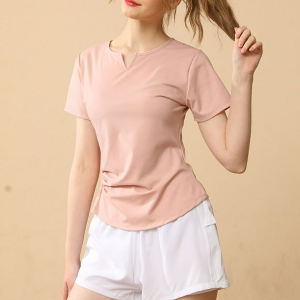 mfyjkho Tops De Gimnasio Para Mujer, Traje De Yoga De Verano De Manga Corta Con Cuello En V Para Mujer. Top/Camiseta De Manga Corta Con Cuello En V. Tops Para Mujer Xxxl