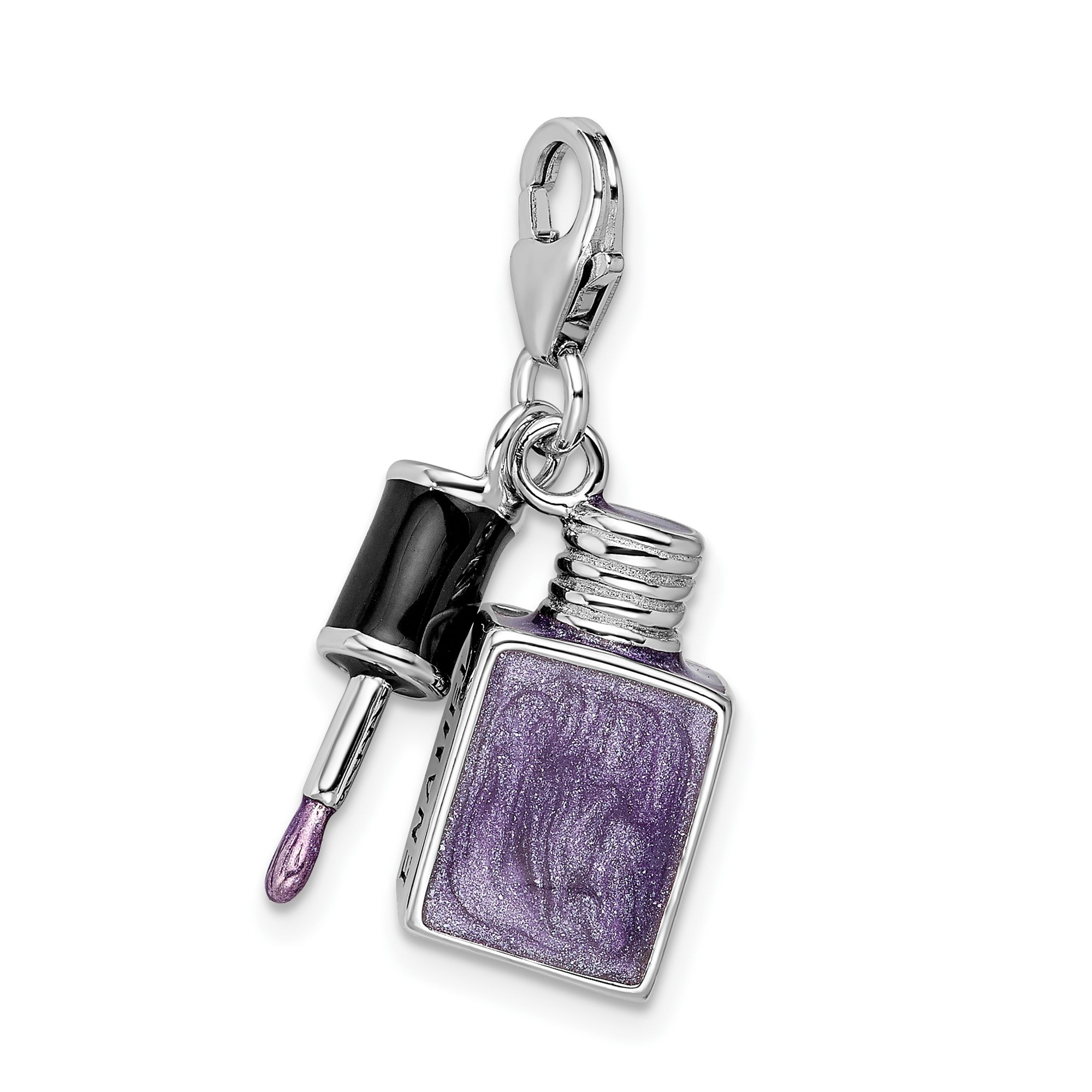 Sterling Silver Nail Polish Charm for Women, Purple Dangle Pendant with Brush Detail for Bracelet or Necklace, Fashion Jewelry for Stylists and Beauty Lovers
