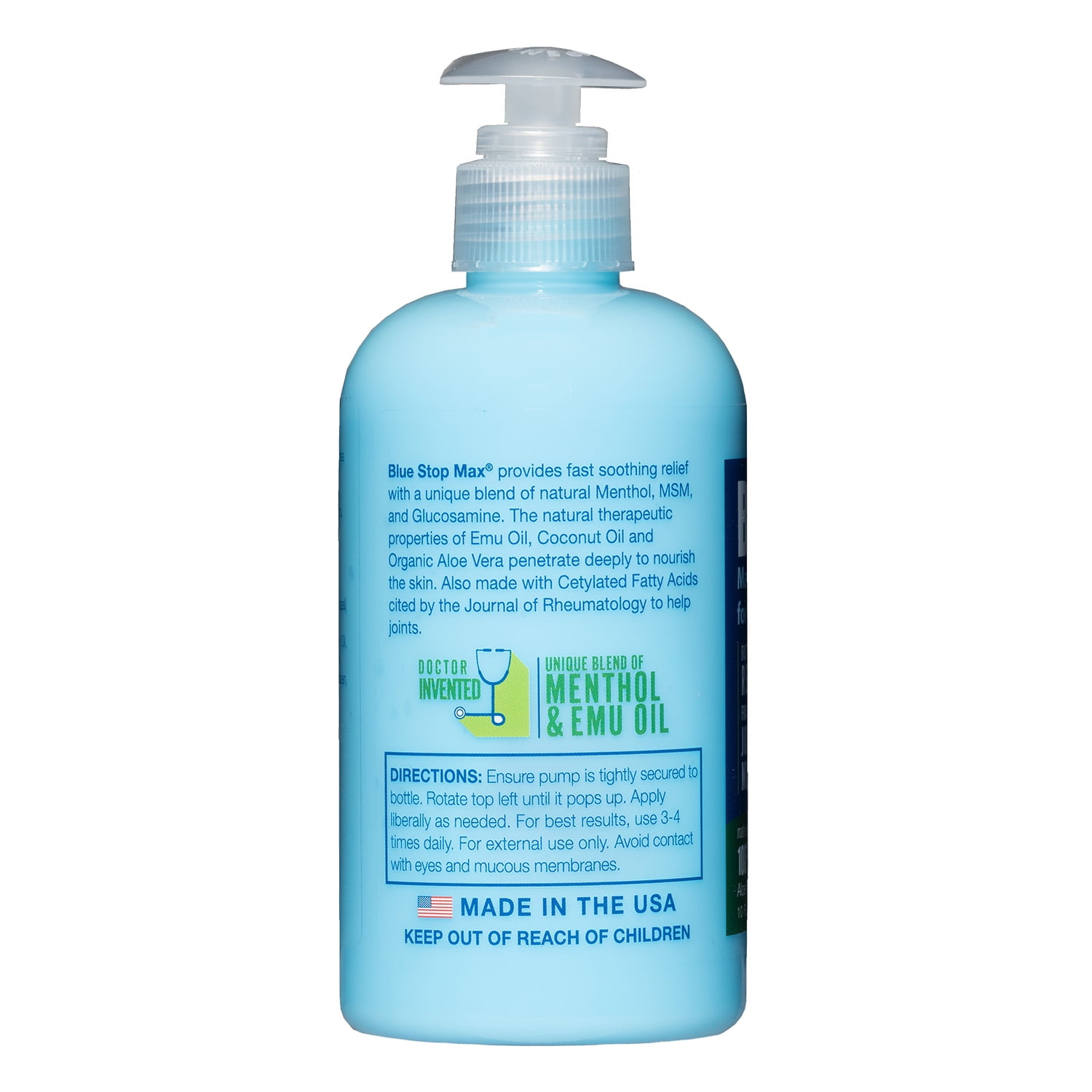Blue Stop Max Muscle & Joint Relief Menthol and Emu Oil Gel for Aches and Discomfort, 10 fl oz Bottle, Fresh Peach Scent