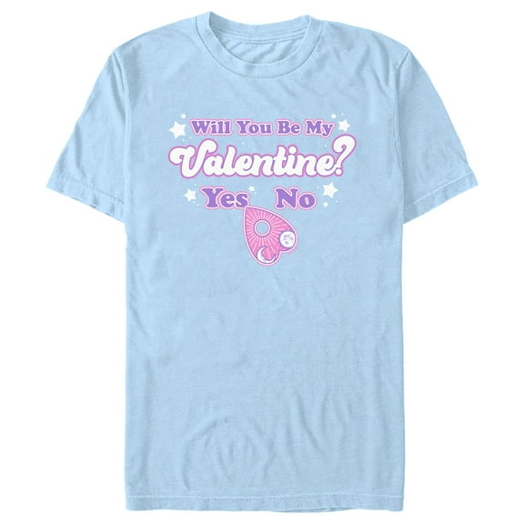 Men's Ouija Will You Be My Valentine? Yes or No?  Graphic Tee Light Blue 2X Large