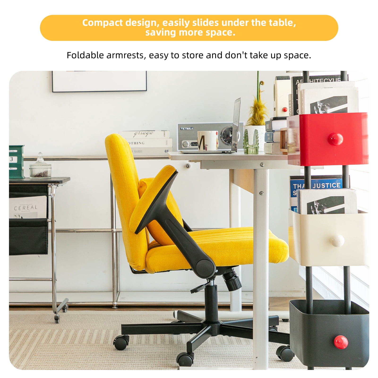 Office Chair, Desk Chair, Ergonomic Chair with Armrests & Wheels, Adjustable Height Swivel & Tilt Cross Back Desk Chair for Home Office Work & Study, Yellow