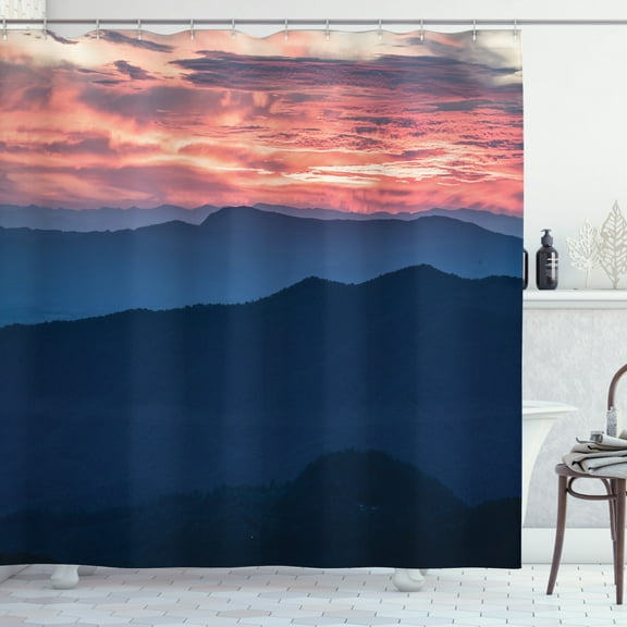 Ambesonne Appalachian Shower Curtain, Blue Ridge Landscape, 69"Wx84"L, Coral and Dark Sky Blue