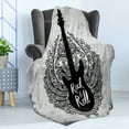 thumbnail image 4 of Rock and Roll Soft Flannel Fleece Throw Blanket, Greyscale Retro Grunge Graphic of Electric Guitar Ornaments, Cozy Plush for Indoor and Outdoor Use, 50" x 60", Charcoal Grey Grey, by Ambesonne, 4 of 5
