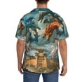 thumbnail image 3 of Lsque Red Blue Dragon Battle Epic print Men's Cuban Collar Short Sleeve Shirt Summer Beachwear Casual Button Down Fashionable Vacation Leisure Shirt-Large, 3 of 7