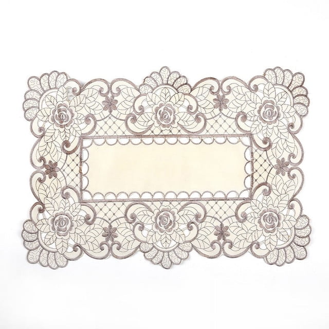 Mosiee Table Runner Embroidered Floral Lace Fabric Translucent Gauze Hollow-Carved Design Table Cloth Retro Style