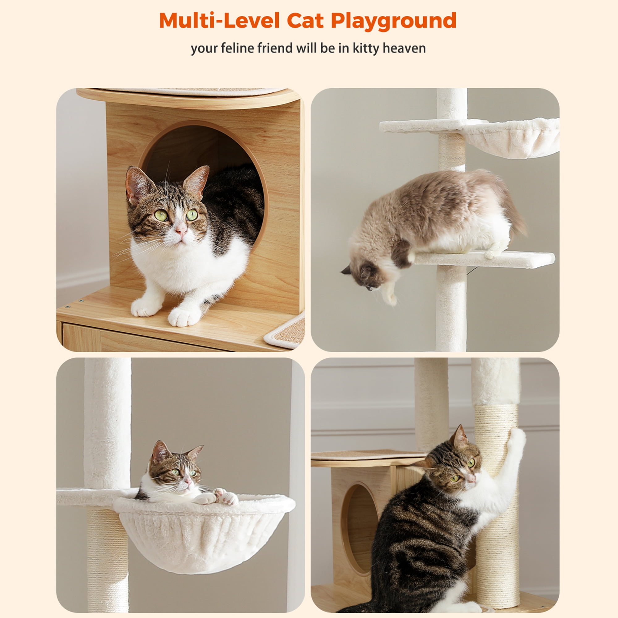 Pefilos 90"-110" Adjustable Height Cat Tree Tower Floor-to-Ceiling, Multi-Level Cat Activity Center, Cat Condo with Litter Box Enclosure, Beige Pefilos 90"-110" Adjustable Height Cat Tree Tower Floor-to-Ceiling, Multi-Level Cat Activity Center, Cat Condo with Litter Box Enclosure, Beige