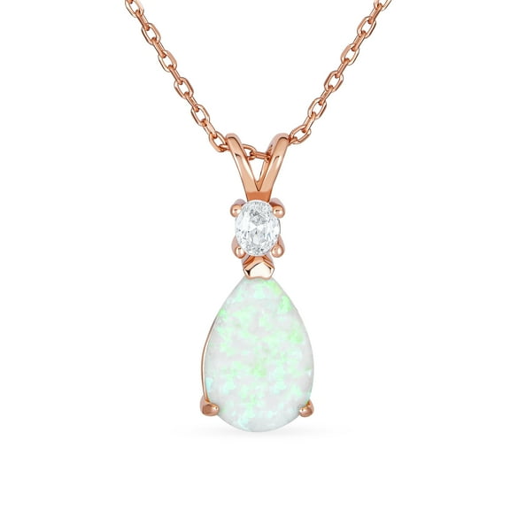 Bling Jewelry Womens Classic Gemstone CZ Infinity Teardrop Opal Pendant Necklace Rose Gold Silver