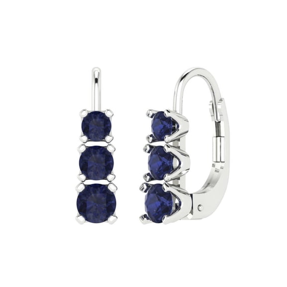 1.06 ct Lever-Back Drop Dangle Earrings for Women | 4mm Round Cut Simulated Blue Sapphire | 18K White Gold